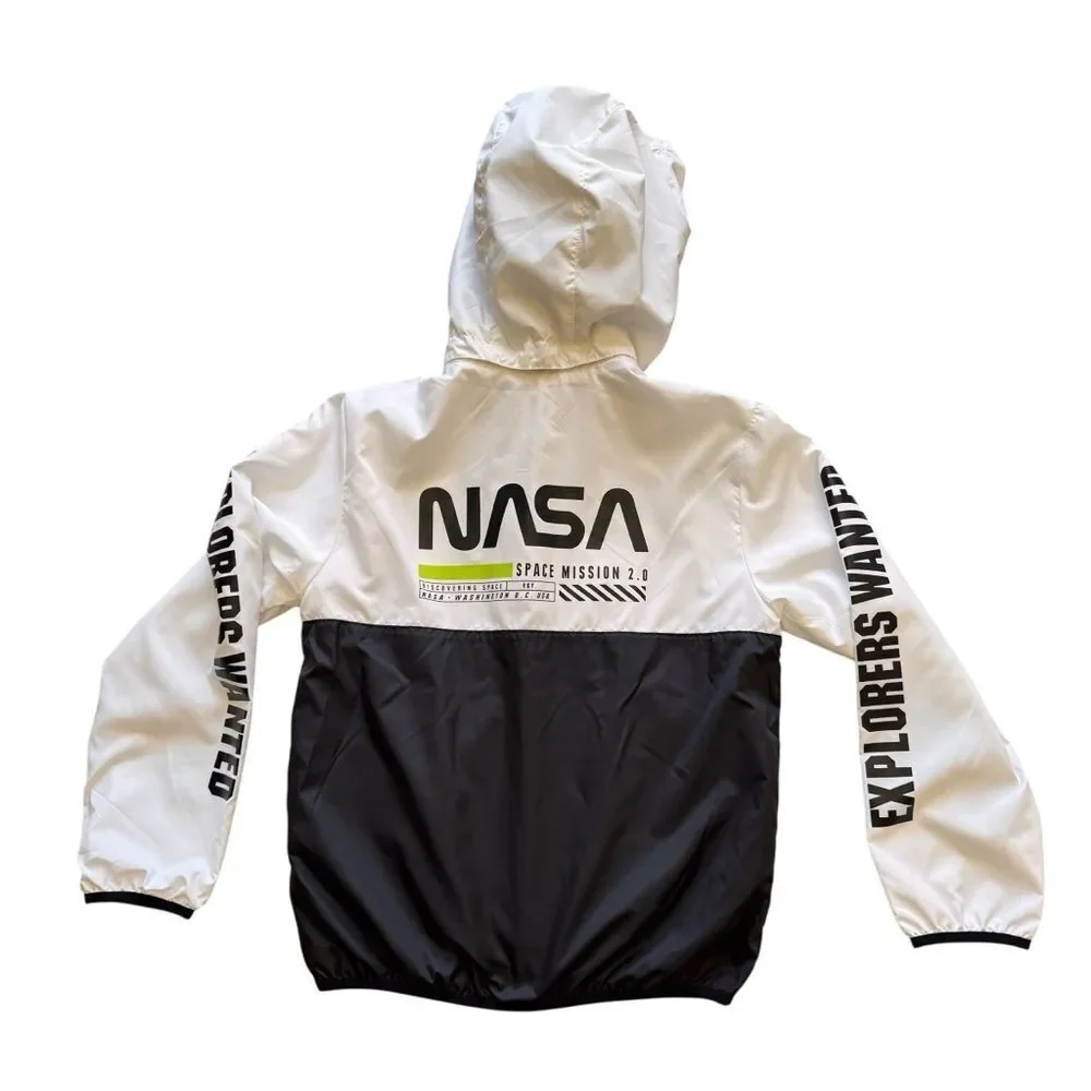 H&M White Black NASA Front Zipper Windbreaker Kids Jacket SZ M (8-10) # 2478